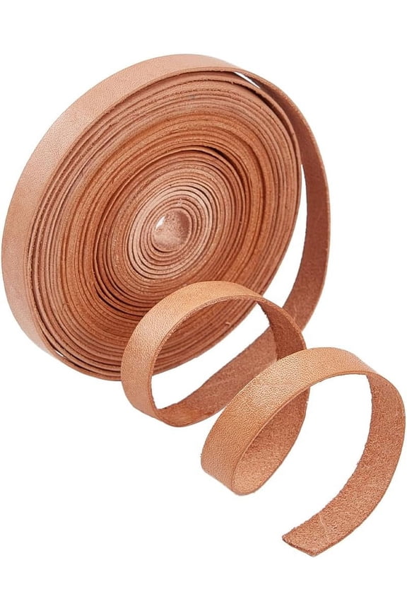 5.5Ydsx0.39"x0.04" Genuine Leather Strips Flat Leather Cord Cowhide Leather Strap Thread String Rope for Bracelets Jewelry Making Collars Guitar Belts Keychains DIY Craft Peru