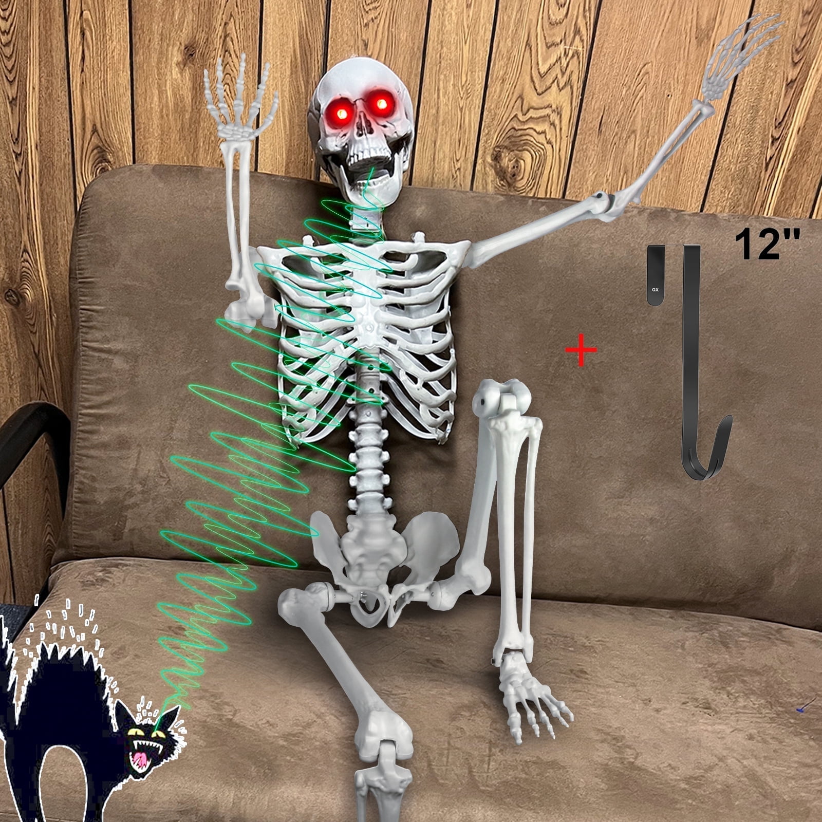 5.5ft Halloween Posable Skeleton Life Size LED Eyes Creepy Sound Party Decor Walmart