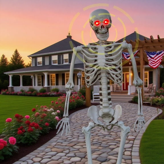 5.5ft Posable Skeleton - Realistic Life-Size Halloween Decoration with LED Eyes & Creepy Sounds