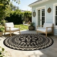thumbnail image 1 of 5*5ft Round Outdoor Rug Circle Outside Area Rug Boho Reversible Patio Rug Plactic Straw Rug for Patios,Deck,Picnic,Beach,Trailer,Camping,Black&Beige, 1 of 10