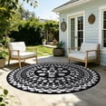 thumbnail image 1 of 5*5ft Round Outdoor Rug Circle Outside Area Rug Boho Reversible Patio Rug Plactic Straw Rug for Patios,Deck,Picnic,Beach,Trailer,Camping,Black&White, 1 of 10