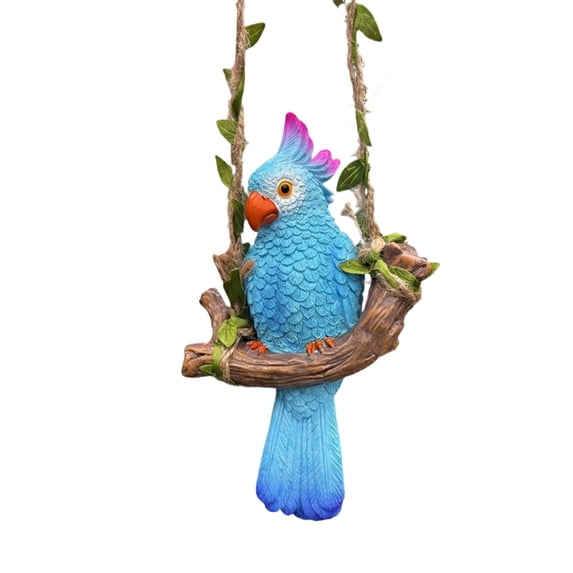 5.5in Hanging Parrot Swing Resin Garden Statue, Outdoor Bird Sculpture for Patio Balcony Yard Decoration, Lifelike Animal Ornament for Home Guesthouse Porch Decor