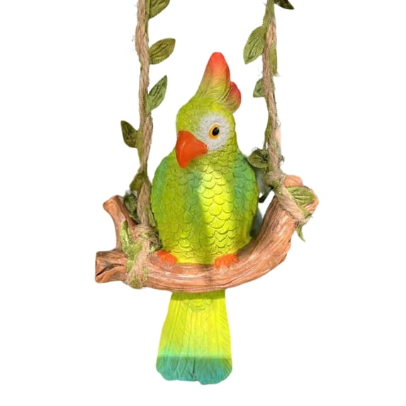 5.5in Hanging Parrot Swing Resin Garden Statue, Outdoor Bird Sculpture for Patio Balcony Yard Decoration, Lifelike Animal Ornament for Home Guesthouse Porch Decor