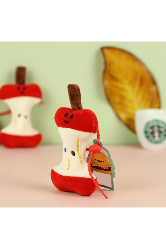 5.5in Huggable Apple Core Keychain & Bag Charm - Plush Fruit Pendant Gift for Kids, Red Cotton Stuffed Toy Accessory red