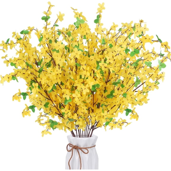 5.5inch Artificial Flowers Yellow Silk Fake Winter Jasmine Long Stem Artificial Orchids Flowers for Decoration Indoor Outdoor Wedding Home Bedroom Yard Cemetery