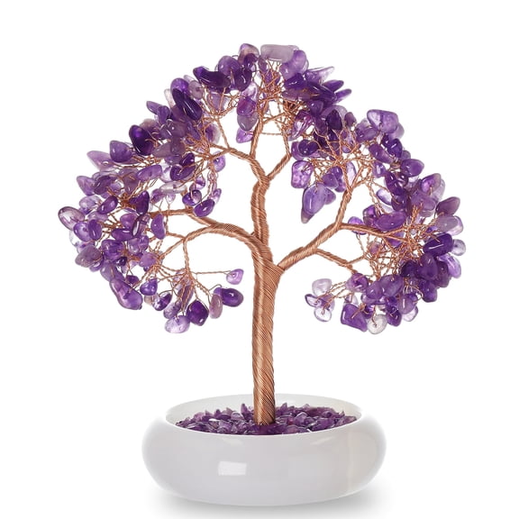 5.5inches Natural Crystal Feng Shui Tree, Healing Gemstone Tree with Amethyst, Handcrafted Crystal Tree Home Decor Table Bonsai for Living Room or Office,Yoga Meditation Birthday Gifts for Women