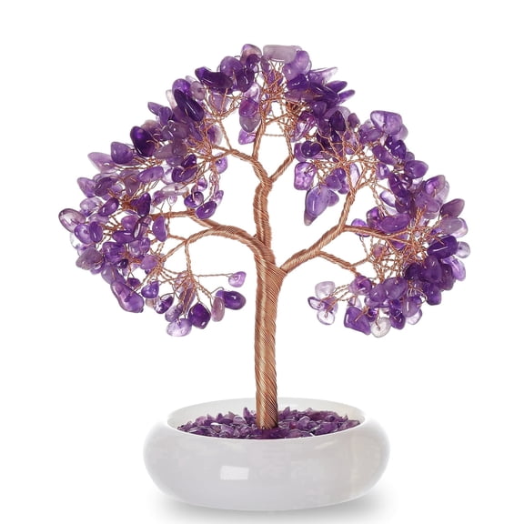 Magicmiracles Amethyst Healing Crystal Tree with Whiter Jade Base,Natural Crystal Fengshui Tree Decor for Office Desk or Living Room,Amethyst Crystal Bonsai Decoration for Success Spiritual Growth