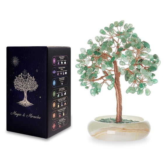 Natural Aventurine Crystal Feng Shui Tree Healing Gemstone Tree Positive Energy Crystal Home Decor Table Bonsai Yoga Meditation Gifts for Women