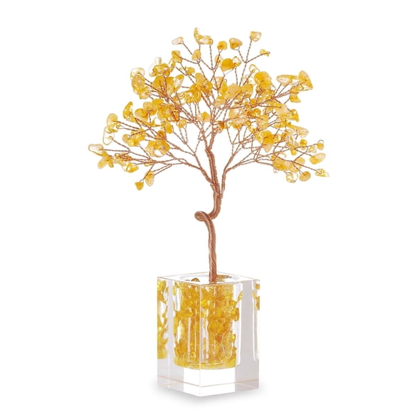5.5inches Natural Crystal Feng Shui Tree, Healing Gemstone Tree with Citrine, Handcrafted Crystal Tree Home Decor Table Bonsai for Living Room or Office,Yoga Meditation Birthday Gifts for Women