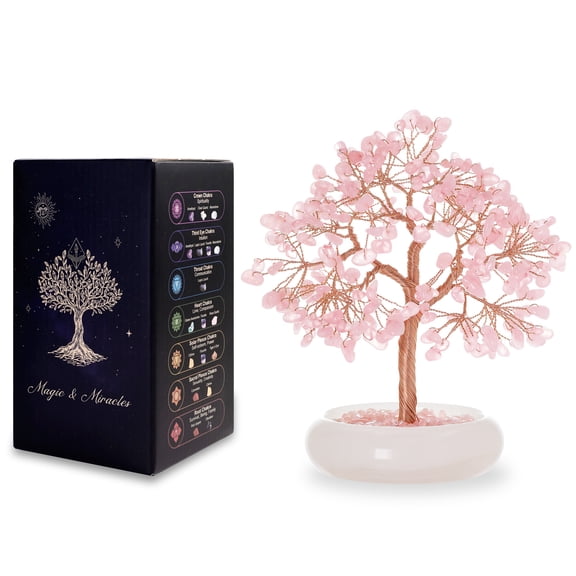Magicmiracles Rose Quartz Natural Crystal Tree, Healing Crystal Tree with Rose Quartz, Handcrafted Fengshui Tree Home Decor Table Bonsai for Living Room or Office,Yoga Meditation Decor for Positive E