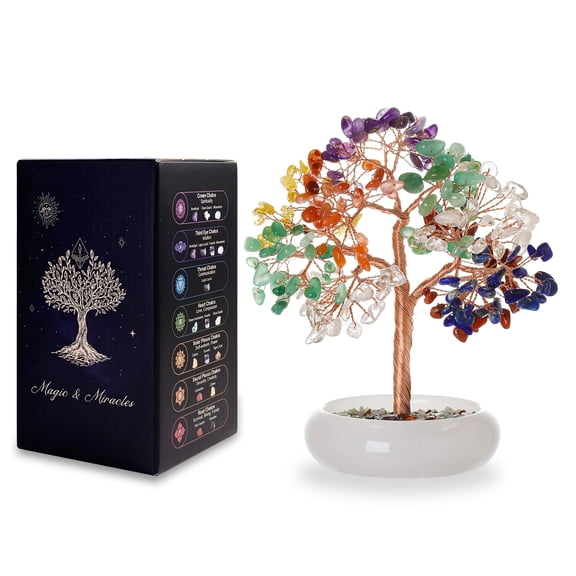 Magicmiracles Seven Chakra Crystal Healing Tree,Feng Shui Crystal Life Tree Home Decor,Office Desk Bonsai Decoration for Positive Energy