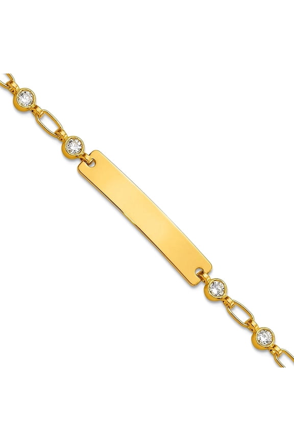 5.5mm 925 Sterling Silver Gold-tone Bezel Cubic Zirconia ID Bracelet 7.5 Inch Identification Bracelet for Women