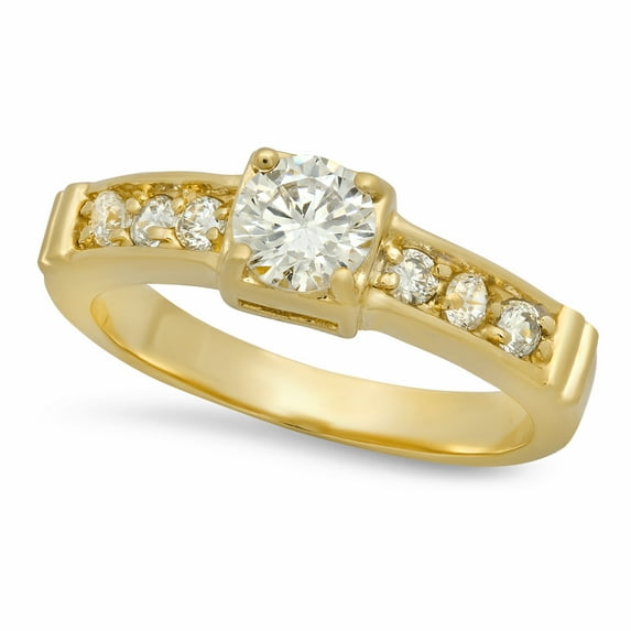 5.5mm Gold Plated Small Round CZ Solitaire Ring w/CZ Band, Size 8.5
