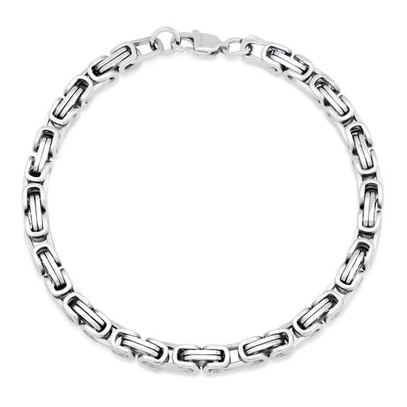 5.5mm High-Polished Stainless Steel Flat Byzantine Chain Bracelet, 8 inches
