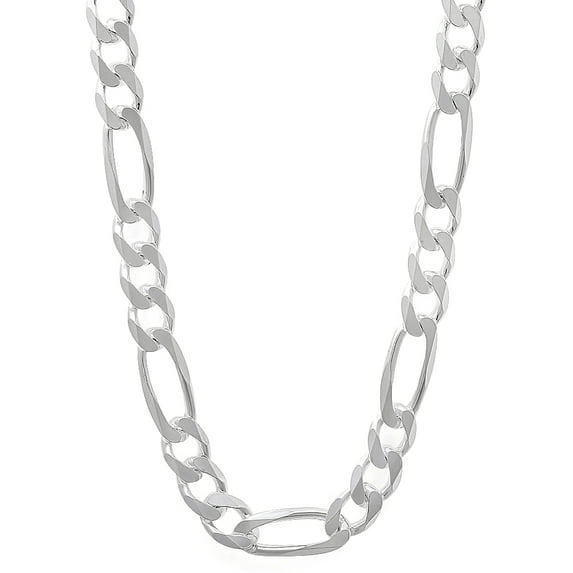 5.5mm Rhodium Plated Silver Flat Figaro Chain Necklace, 30 inches