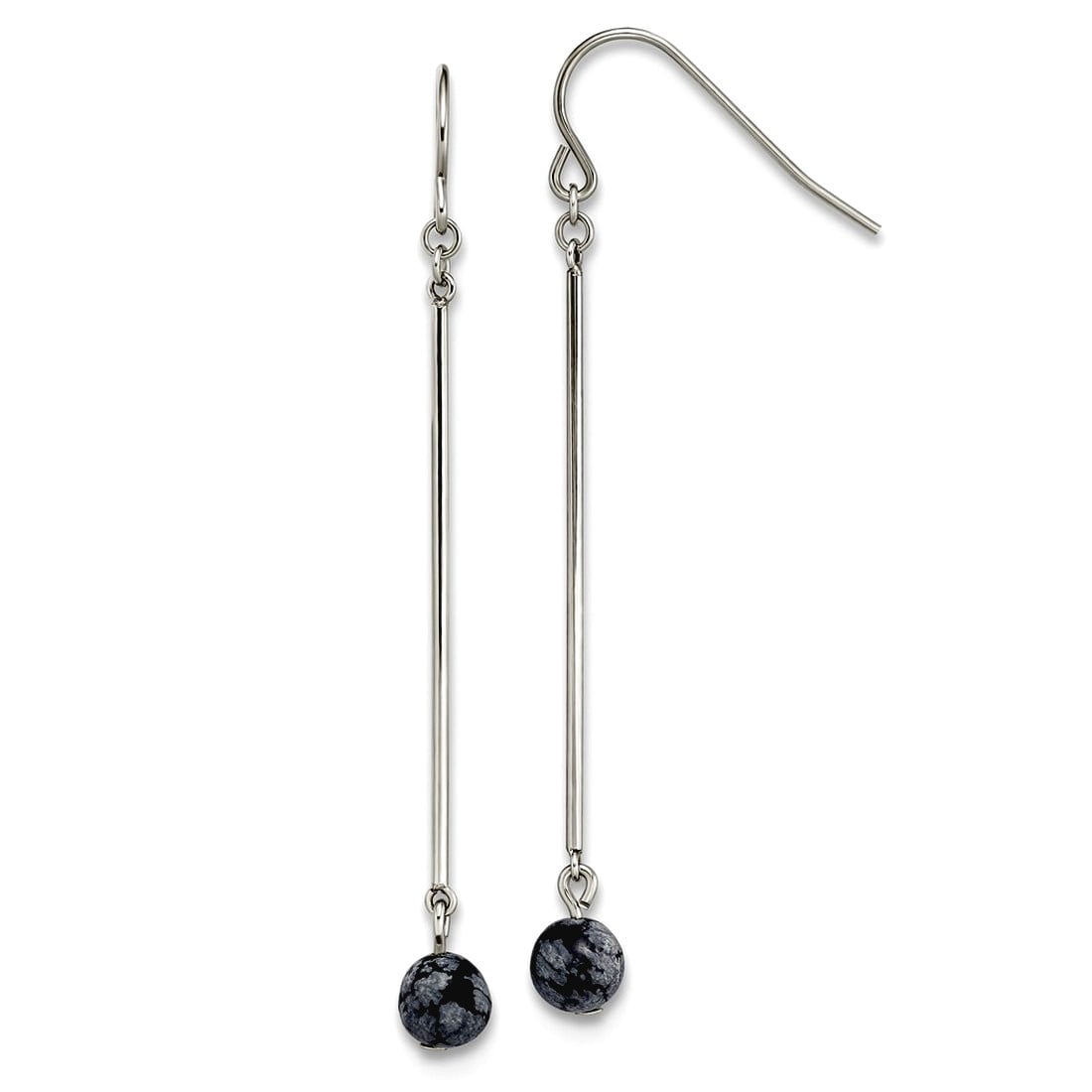 Stainless Steel Polished With Snowflake Stone Dangle Shepherd Hook Earrings 47.5x5.5mm Wide Dangle Earring for Women