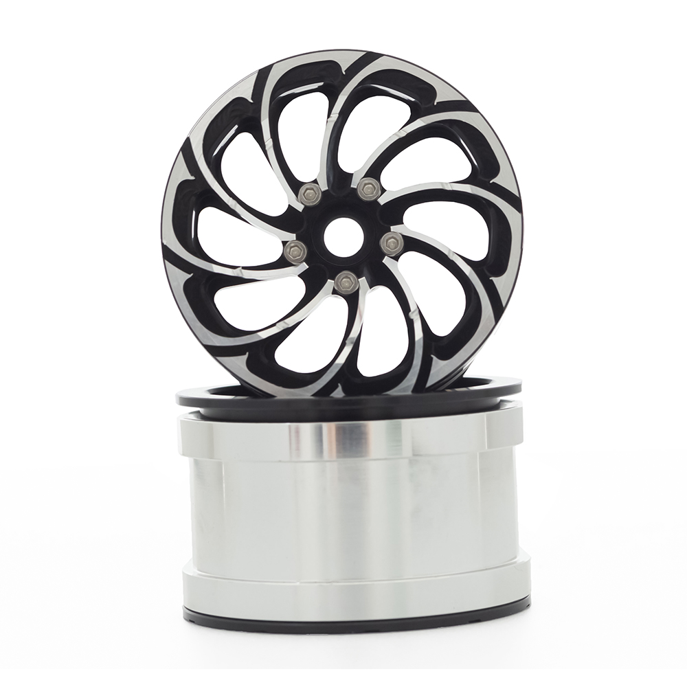 RCLIONS 2.2" Beadlock Wheels Rims - 35mm Width, 12mm Hex, For 1/10 Scale RC Crawler Cars Like Axial Wraith 90018 (Set Of 4, Black & Silver)