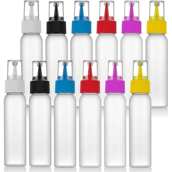 5.5x1.1In Plastic Icing Bottles,12Pcs Multi-Color Durable Cookie Icing Bottles for Ice Cream Decoration,Squeeze Applicator Containers for Party,Christmas(2oz/60ml )