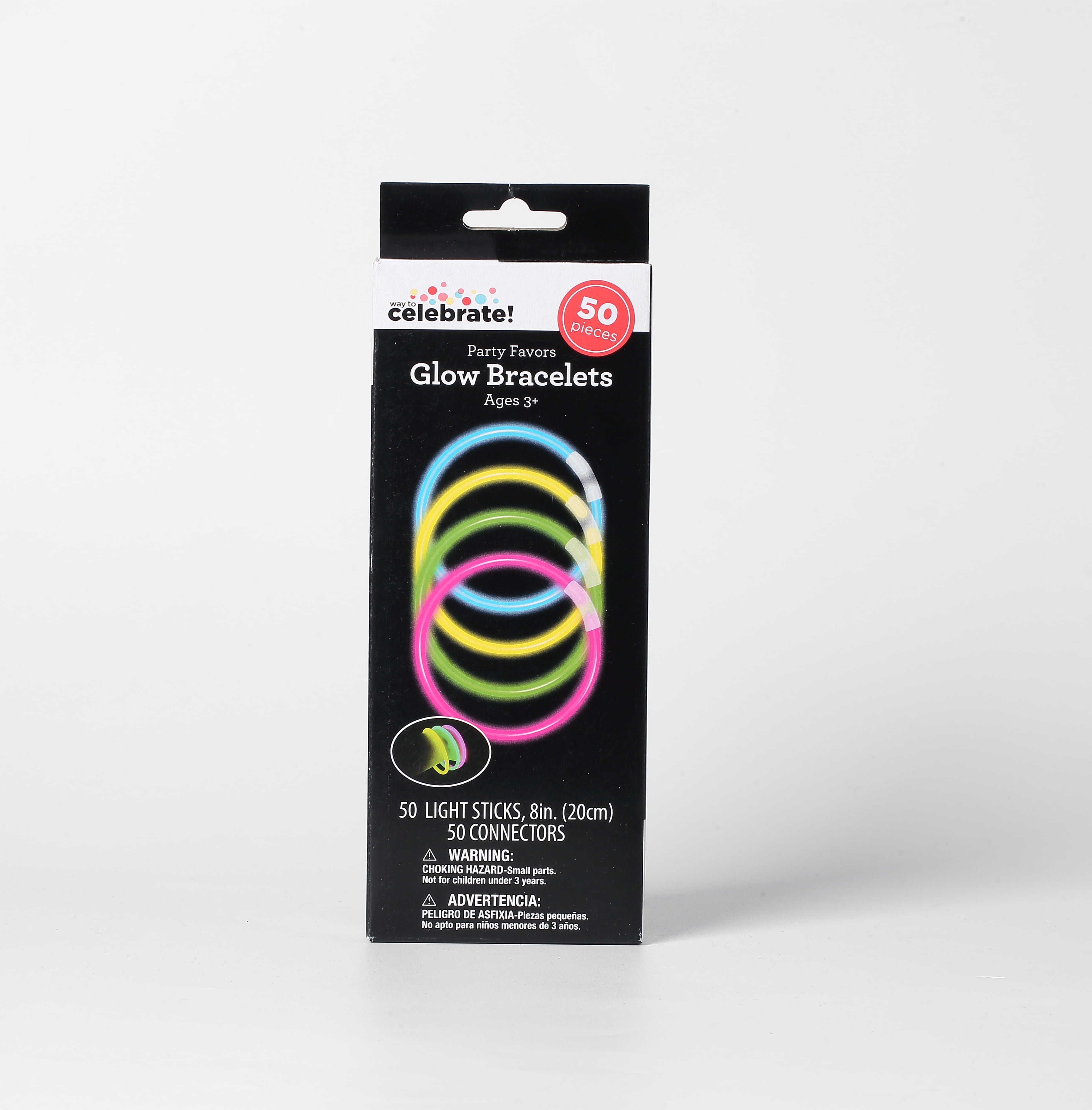 5.5x11.2IN 50CT 8IN Multicolor Glow Bracelet Party Products Way to Celebrate