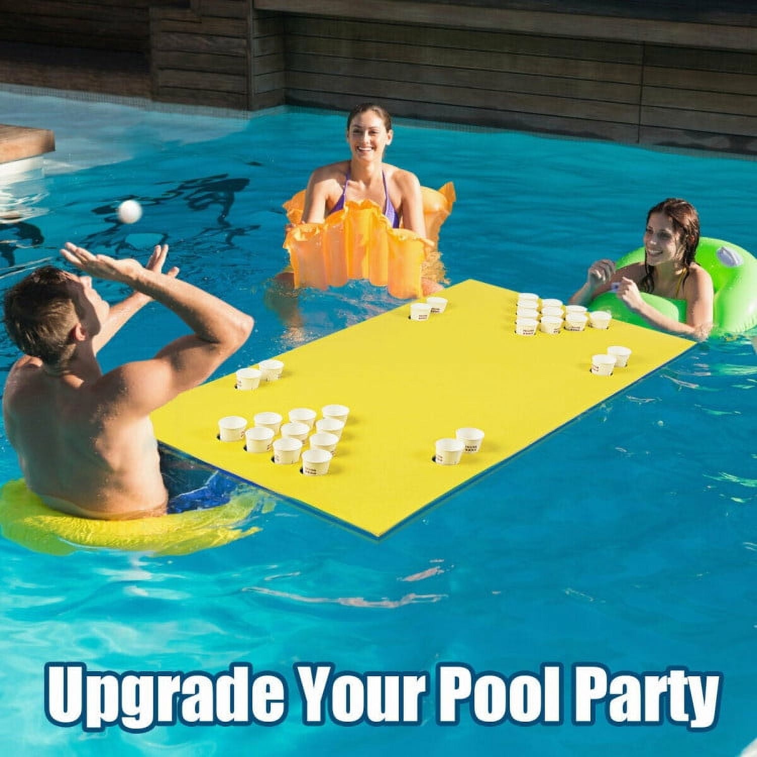 Durable 3-Layer Beer Pong Table, 5.5x23.5FT Water Floating Mat for Pool Activities, Cup Game ...