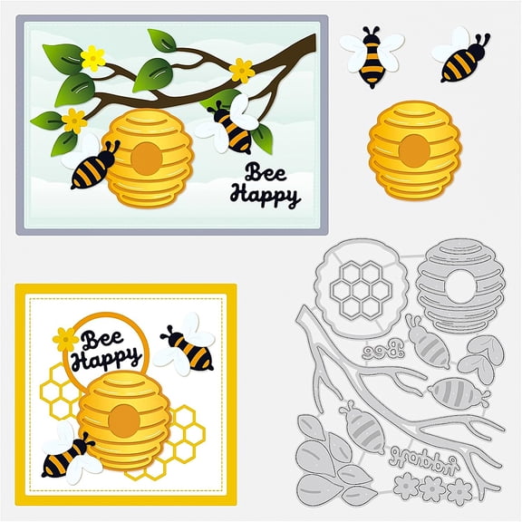 5.5x4.5 Honey Bee Cutting Dies Flower Branches Cut Stencils for DIY Crafts Scrapbook Decorative Embossing for making