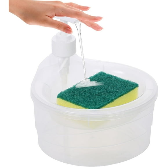5.5x5.1x4.3In Soap Dispenser,Premium 2-in-1 Kitchen Gadget,White Dish Soap Dispenser for Kitchen,Reusable Plastic Sink Countertop Organizer