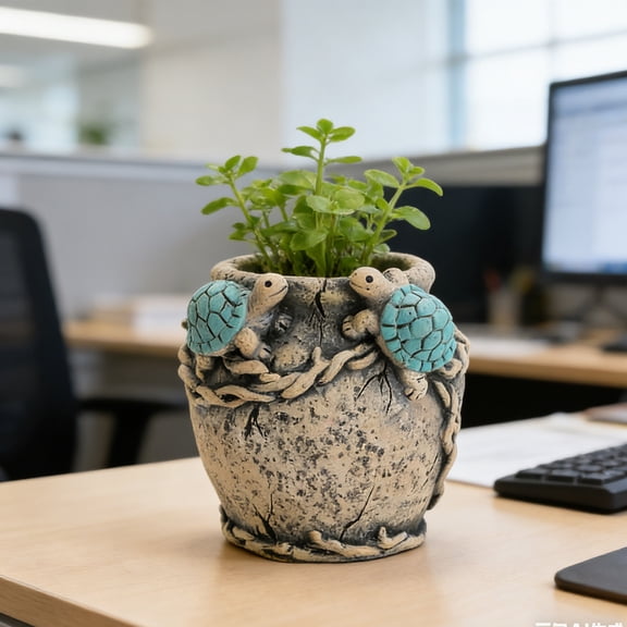 5.5x5.1x5.1 Inch Cement Animal Planter - Flower Pot for Garden & Patio | Handcrafted Decorative Planter, Eco-Friendly Cement, Ideal for Succulents & Small Plants(Turtle)