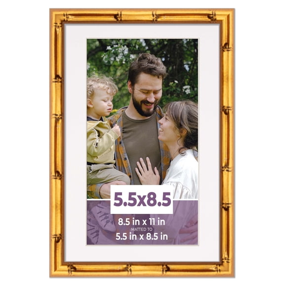 5.5x8.5 Frame Gold Bamboo With White Picture Mat For 5.5x8.5 Photo - Gold Bamboo 8.5x11 Frame To