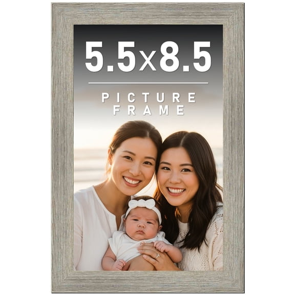 5.5x8.5 Frame Gray Barnwood Rustic Solid Wood Picture Frame | 1.5 Inch Moulding Width | Includes UV