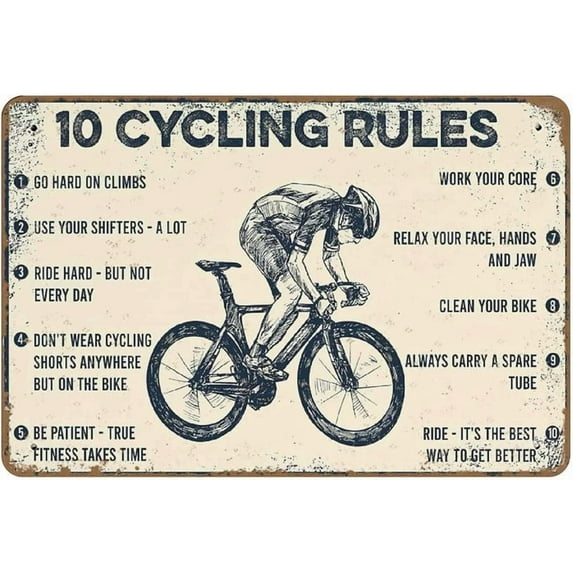 5.5x8 Inch 10 Cycling Rules Horizontal Poster Cycling Lovers 10 Cycling Rules Poster Cycling Poster Cycling Wall Art Bicycle Poster Metal Tin Signs Bedroom Garage Cars Sign Wall Decor Welcome Sign