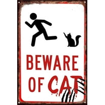 5.5x8 Inch Beware Of Cat Sign Tin Sign With Safety Warning Vintage Metal Tin Signs For Cafes Bars Pubs Shop Wall Decor Funny Retro Signs For Men Women Gift For Friends Colleagues