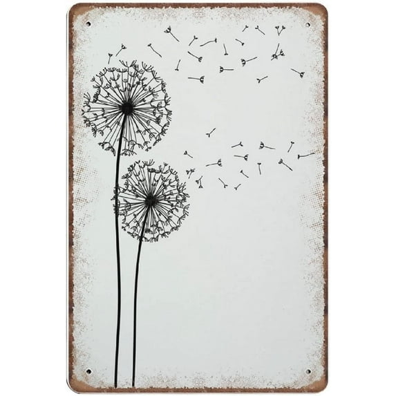 5.5x8 Inch Black White Print Dandelion Print Scandinavian Minimalist Decor Abstract Wall Art Dandelion Black Dandelion Novelty Tin Metal Sign Plaque Bar Pub Vintage Retro Wall Decor