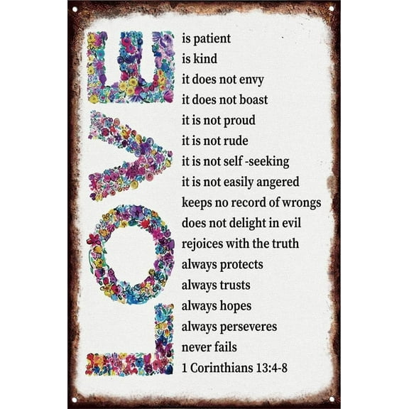 5.5x8 Inch CosrKee Tin Sign Wall Art Love Is Patient Love Is Kind 1 Inspirational Tin Prints Poster Living Room Bedroom Home Wall Art Decor, Hanging Wall Decor, Gift For Christian