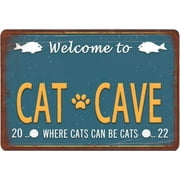 5.5x8 Inch Custom Welcome Cat Cave Tin Sign Personalized Garage Signs Home Bathroom Room Wall Decor Metal Sign