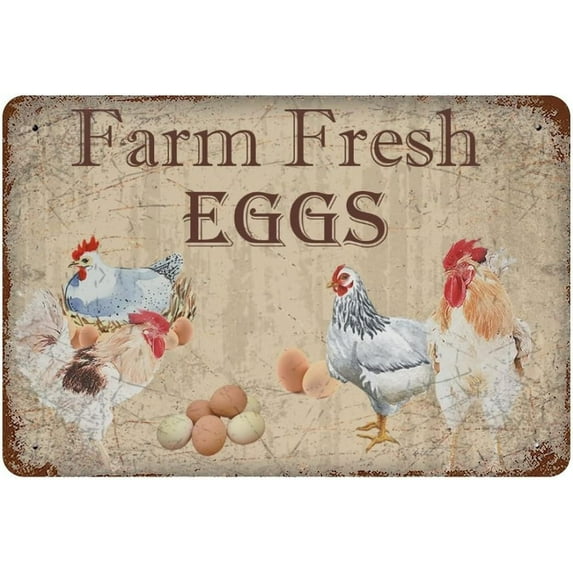 5.5x8 Inch Farm Fresh Eggs Tin Signs - Vintage Country Chicken Hen Rooster Tin Signs Chicken Funny Kitchen Farmhouse Store Market Home Kitchen Wall Decor Farm Decor Chicken Signs
