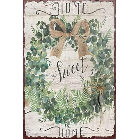 5.5x8 Inch Farmhouse Home Sign Wreath Sign Primitive Country Farmhouse Home Decor Garden Rustic Decor Wall Art Decor For Baby Nursery Living Room Office Home Bar Kitchen Bathroom Yard