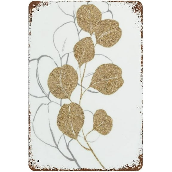 5.5x8 Inch Gold Gallery Wall Decor Gold Leaf Retro Tin Sign Gold Botanical Prints Minimalist Gold Vintage Tin Sign For Nursery Farmhouse Office Cafe Home Kitchen Bathroom Garden Gallery Funny Decor