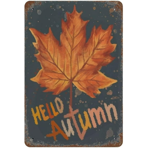 5.5x8 Inch Hello Autumn Retro Tin Sign Fall Gift Autumn Harvest Farm Rustic Sign Gift Fall Decoration Primitive Country Farmhouse Home Decor For Cafe Kitchen Bathroom Garden Yard Funny Wall Decor
