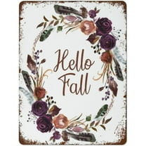 5.5x8 Inch Hello Fall Sign Welcome Autumn Art Vintage Metal Signs Metal Tin Sign Vintage Wall Decor Tin Sign Funny Wall Decor For Home Bar Pub Cafe Farm Room Metal Poster