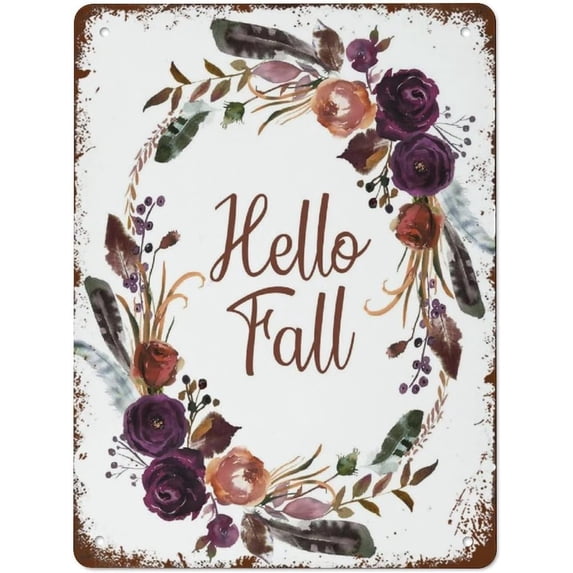 5.5x8 Inch Hello Fall Sign Welcome Autumn Art Vintage Metal Signs Metal Tin Sign Vintage Wall Decor Tin Sign Funny Wall Decor For Home Bar Pub Cafe Farm Room Metal Poster