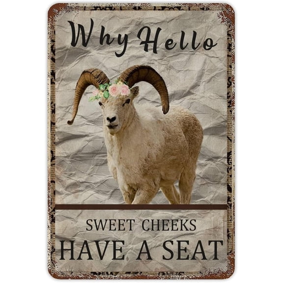 5.5x8 Inch Why Hello Sweet Cheeks Metal Sign Goat With Pink Rose Metal Plaque Farmhouse Bathroom Sign Personalized Chic Sign Signag Tin Decor Signs Poster For Hallway Hotel Yard