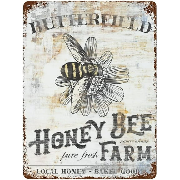 5.5x8 Inch Honey Bee Farm Metal Signs Local Honey Baked Goods Rustic Large Farmhouse Sign, Custom Vintage Sign,Tin Signs Wall Art Decor, Kitchen Decor, Country Farm Sign Bee Artes