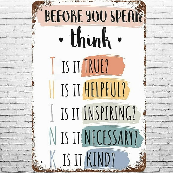 5.5x8 Inch Metal Sign Vintage Think Before You Speak, Retro Wall Decor Counselor Letters True Helpful Inspiring Kind Retro Speak Life Feeling Tin Signs Poster For Home Living Room Bedroom Office