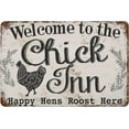 thumbnail image 1 of 5.5x8 Inch Metal Tin Sign Vintage Funny Retro Cute Chicken Coop Quotes, Wall Decor Welcome To The Chick Inn, Happy Hens Root Here Poster Art For Home Living Room Bedroom Garden Garage Office, 1 of 6