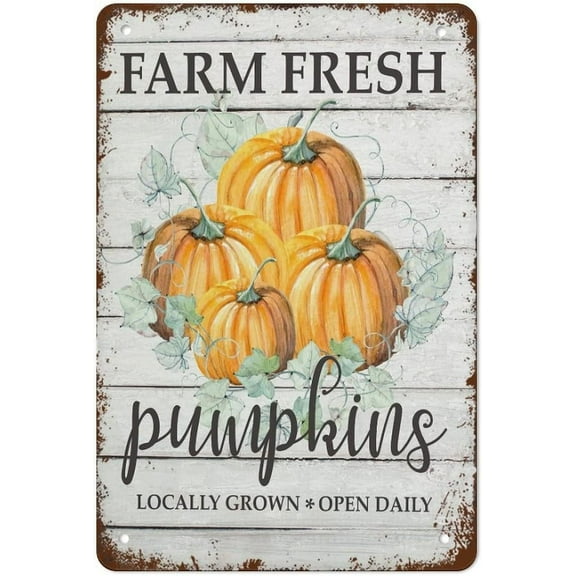 5.5x8 Inch Metal Tin Sign Vintage Metal Signs Farm Fresh Pumpkins Fall Decor Autumn Art Vintage Wall Decor Retro Art Tin Sign Funny Decorations For Home Bar Pub Cafe Farm Room Metal Poster