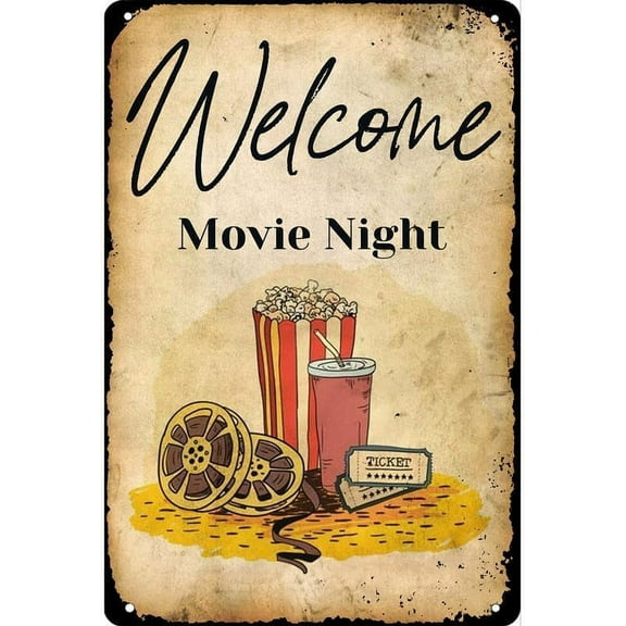 5.5x8 Inch Retro Movie Night Poster Tin Sign Popcorn Vintage Sign The Show Retro Movie Room Wall Decores