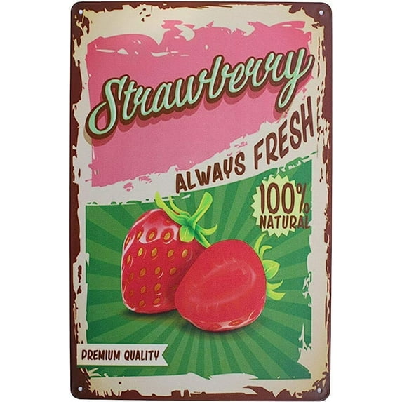 5.5x8 Inch Strawberry Decor For Kitchen Funny Metal Tin Sign Wall Decor Vintage Farm To Table Fresh Picked Metal Tin Sign For Home Bar Coffee Wall Decor Gifts Best Retro Signs Decor Gift