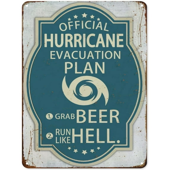 5.5x8 Inch Vintage Beer Signs Official Hurricane Evacuation Plan Metal Sign Funny Retro Metal Bar Signs For Bar Home Decor For Farmhouse Garage Home Basement Decor Poster