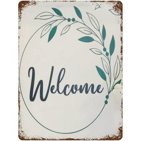5.5x8 Inch Welcome Sign Welcome Wreath Metal Sign Summer Decor For Front Door Patio Porch Entry Door Farmhouse Man Cave Garage Nursery Home Bedroom Kitchen Bathroom Garden Gallery Wall Decores