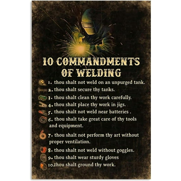 5.5x8 Inch Welder Metal Tin Signs 10 Commandments Of Welding Posers Welding Studio Wall Decor Welder Home Cave Farmhouse Plaque Decoration Indie Posters